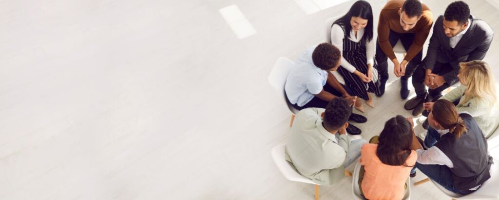 A group therapy exercise during rehab aftercare in Massachusetts.