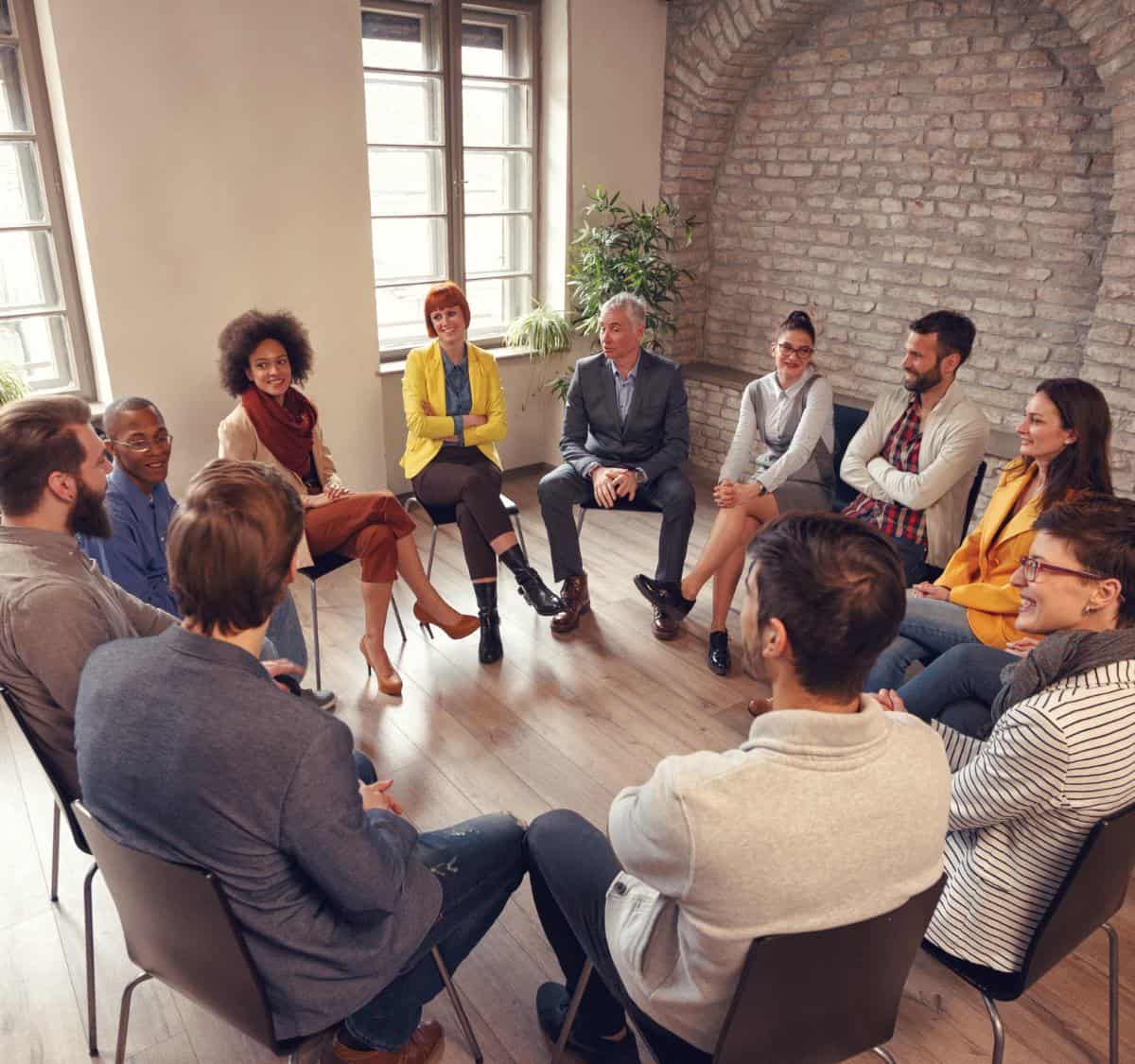 Clients participating in group therapy in Massachusetts.