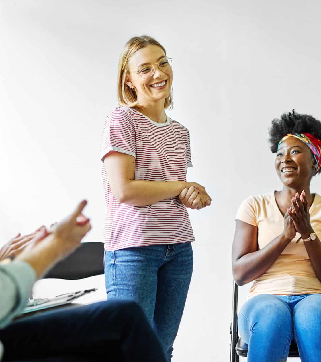 A woman shares her story during PHP in Massachusetts.