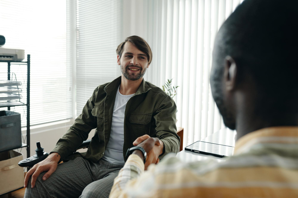 Patient greeting his psychologist during PHP for depression and anxiety at Brook Behavioral Health.